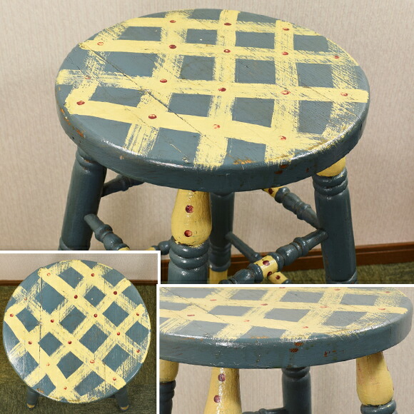 楽天市場】ブルーペイント ウッドスツール型テーブル チェック模様の