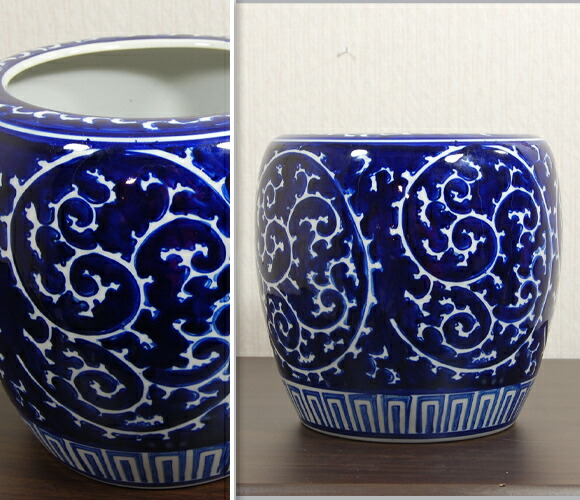楽天市場】青白陶器 深鉢 青唐草 飾り壷 置物 アンティーク 雑貨