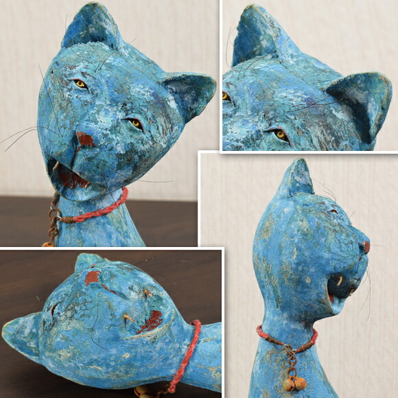 フラビアビトッシ猫ネコ陶器置物イタリア製リミニブルー