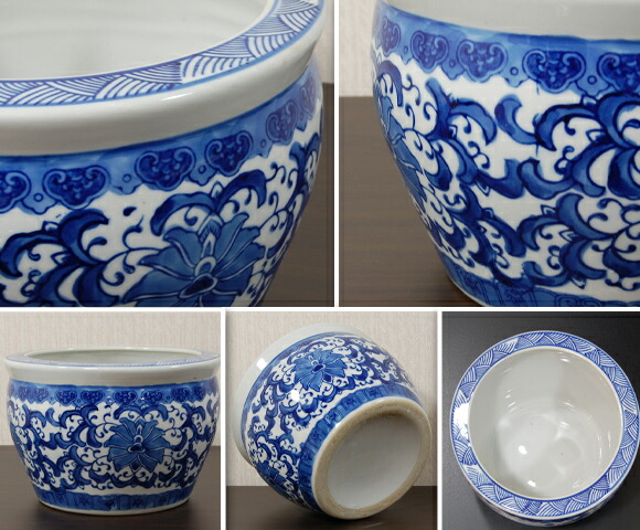 楽天市場】青白陶器 丸壷 洋蓮 飾り壷 置物 アンティーク 雑貨