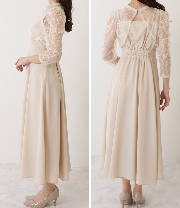 楽天市場】レースボレロ付き 2WAY ハイウエスト ビスチェ ワンピース