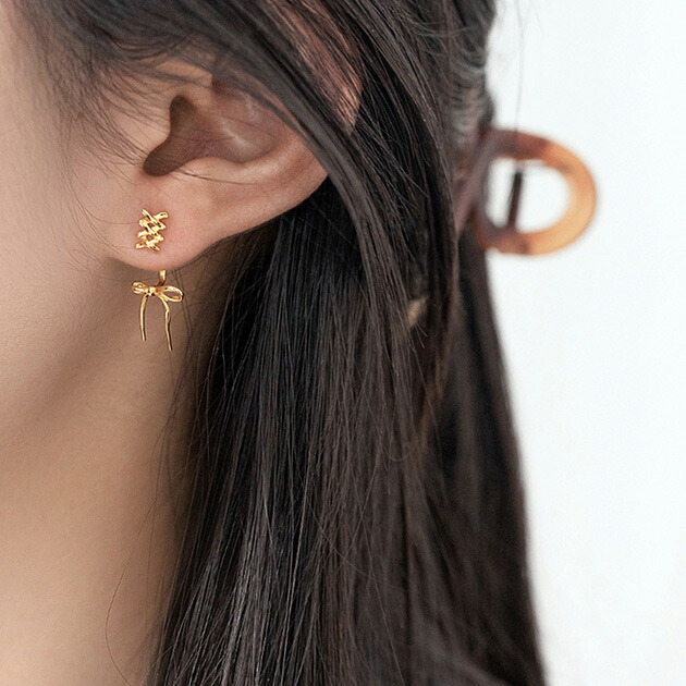 楽天市場】メタリック レースアップ リボン デザイン ピアス 女性