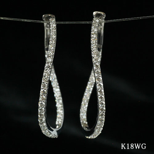 楽天市場】k18WG 0.76カラット ダイヤモンド フープピアス ひねり バネ