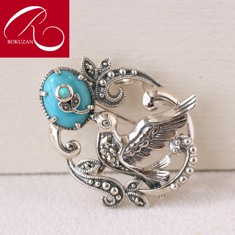 碌山 碌山 ロクザン ターコイズブローチ SILVER 925 マーカサイト