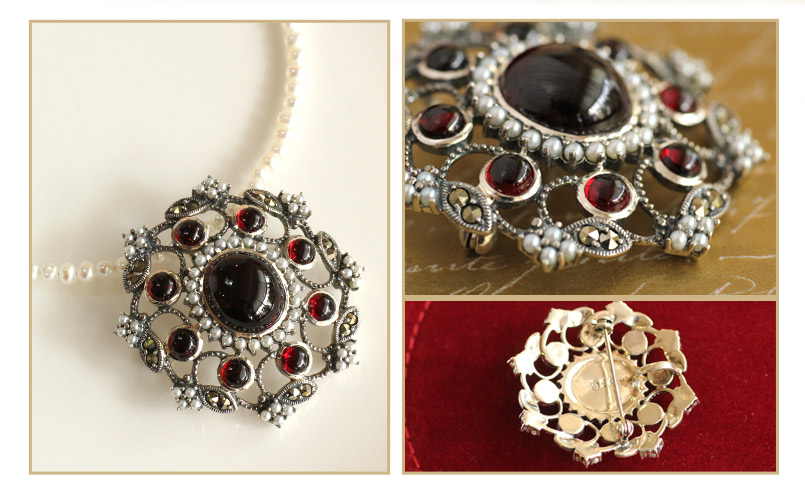 英国アンティーク ロードライトガーネット シルバーミニブローチ 英国