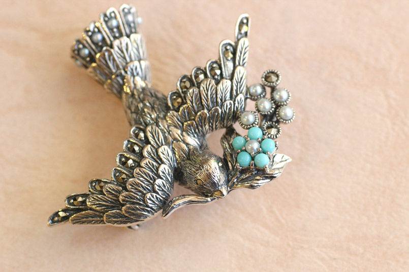 碌山 ROKUZAN ロクザン シルバー925 ターコイズ ブローチ 碌山 ROKUZAN