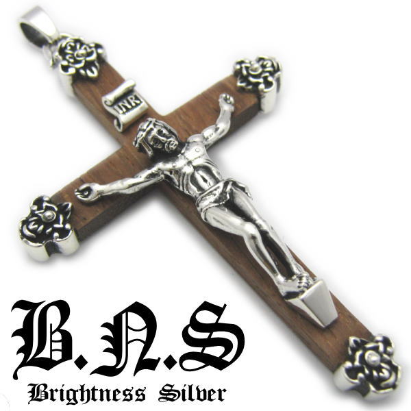 楽天市場】キリストクロスロザリオペンダント ウッド＆シルバー925