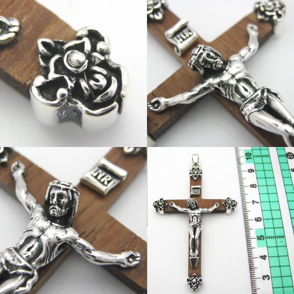 楽天市場】キリストクロスロザリオペンダント ウッド＆シルバー925