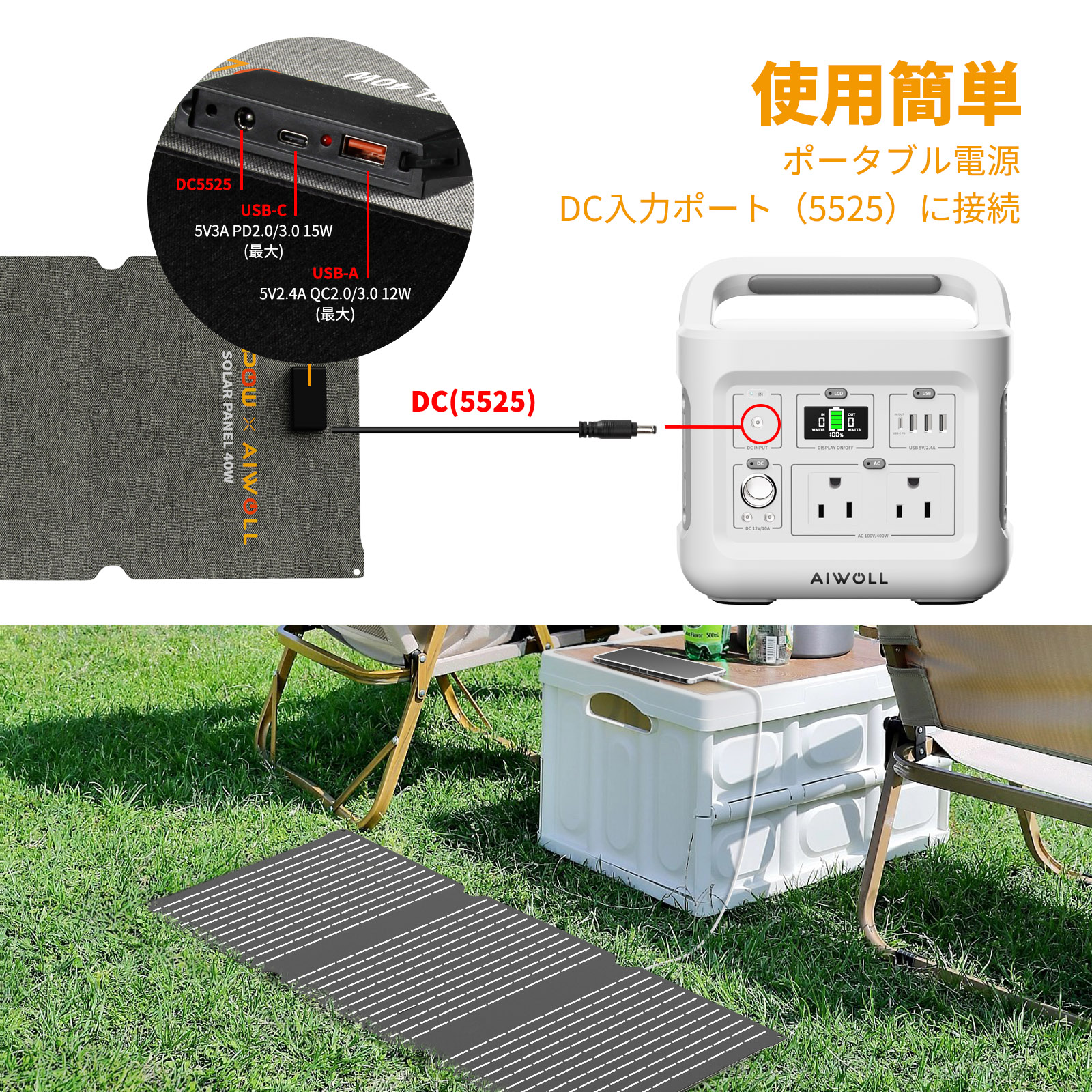 楽天市場】AIWOLL ポータブル電源＆ソーラーパネルセット 400W+40W