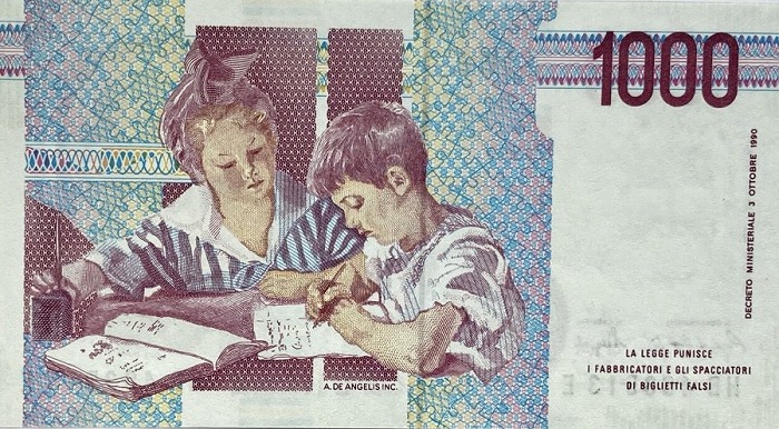 楽天市場】イタリア紙幣 1000リラ 未使用 1990年 モンテッソーリ 世界