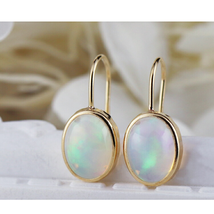 楽天市場】K18YG オパール 1.20ct オーバル 一粒 フック ピアス