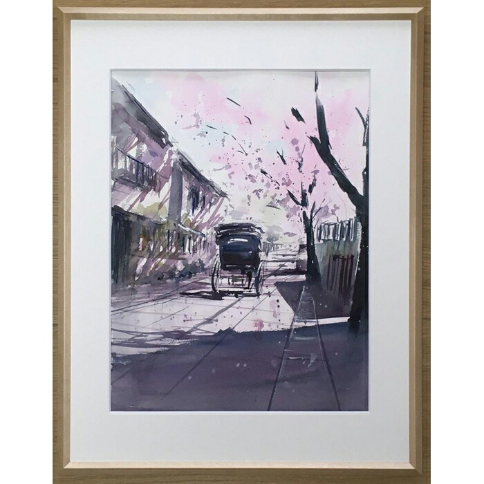 風景画 油彩画 建物と交通機関 F6号 風景画 油彩画 建物と交通機関 F6