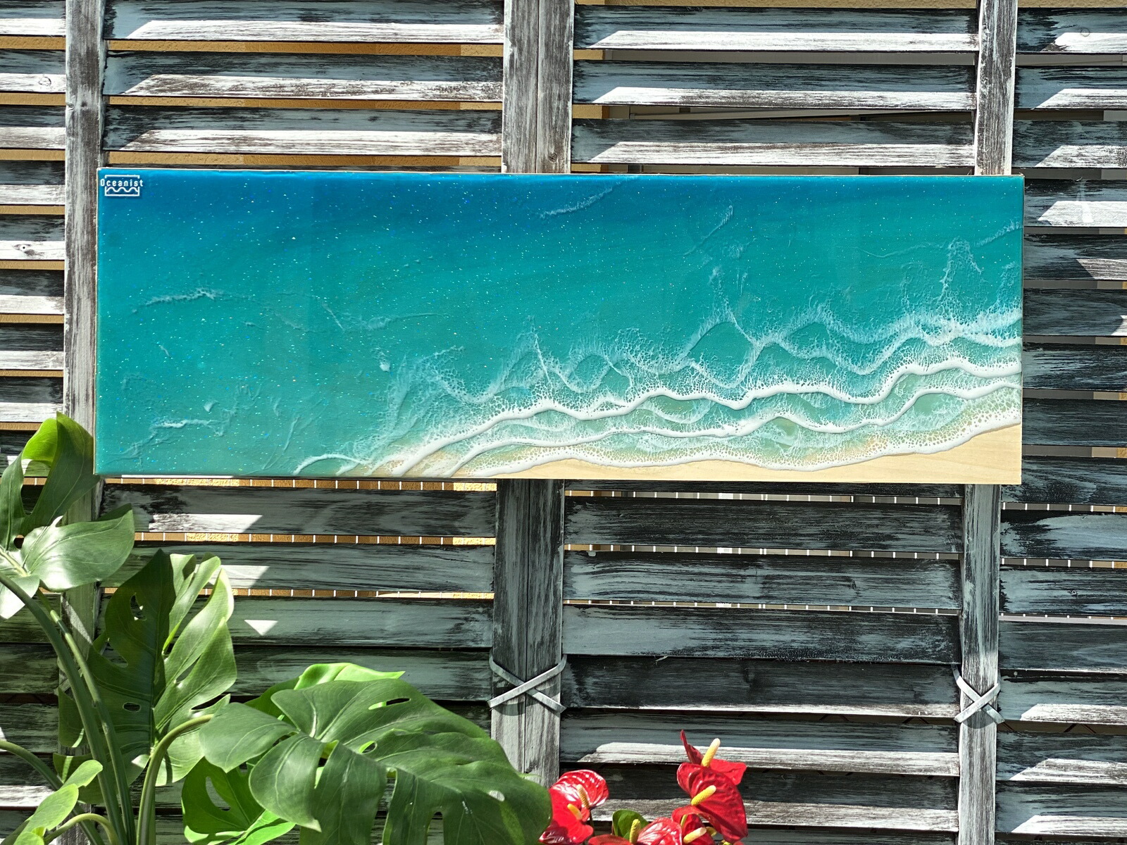 Aloha装飾プレート 青緑色Hawaii レジン