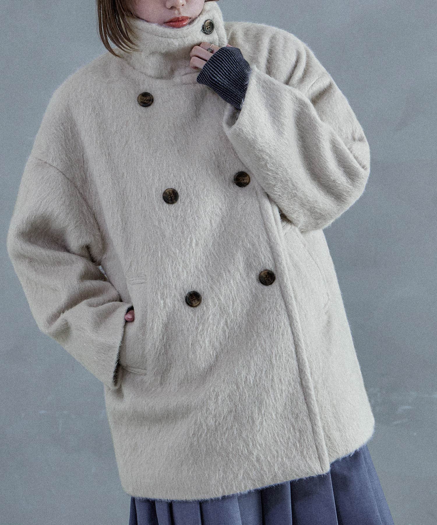 楽天市場】スタンドカラー ハーフコート Aラインコート ジャケット