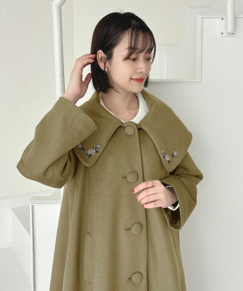 P10倍】 an another angelus ローズ 刺繍 ビッグ カラーオーバーコート