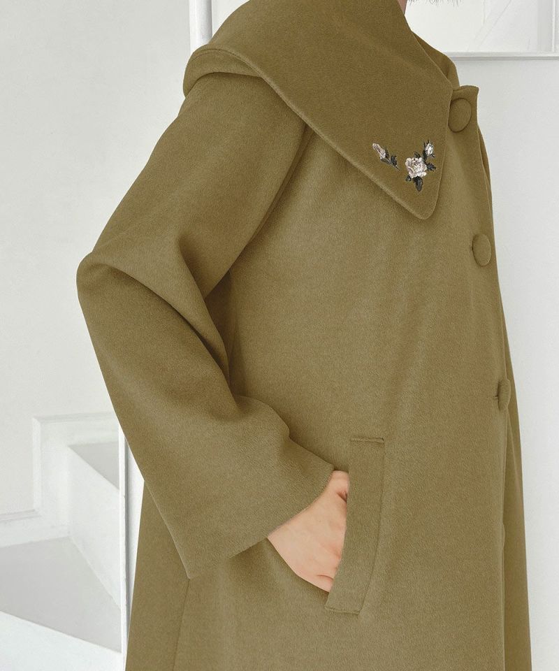 P10倍】 an another angelus ローズ 刺繍 ビッグ カラーオーバーコート