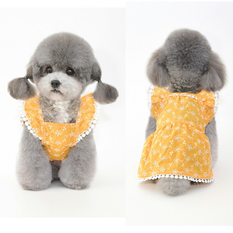 ハンドメイド犬服ナチュラルカラーのパフスリーブワンピ☆お袖変更可能