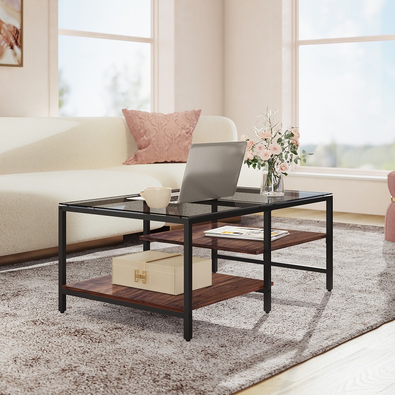 楽天市場】HOMOOI ローテーブル センターテーブル ガラス 二段収納