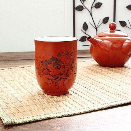 小さな常滑焼 朱泥 湯呑み5個 茶托お付けします 小さな常滑焼 朱泥