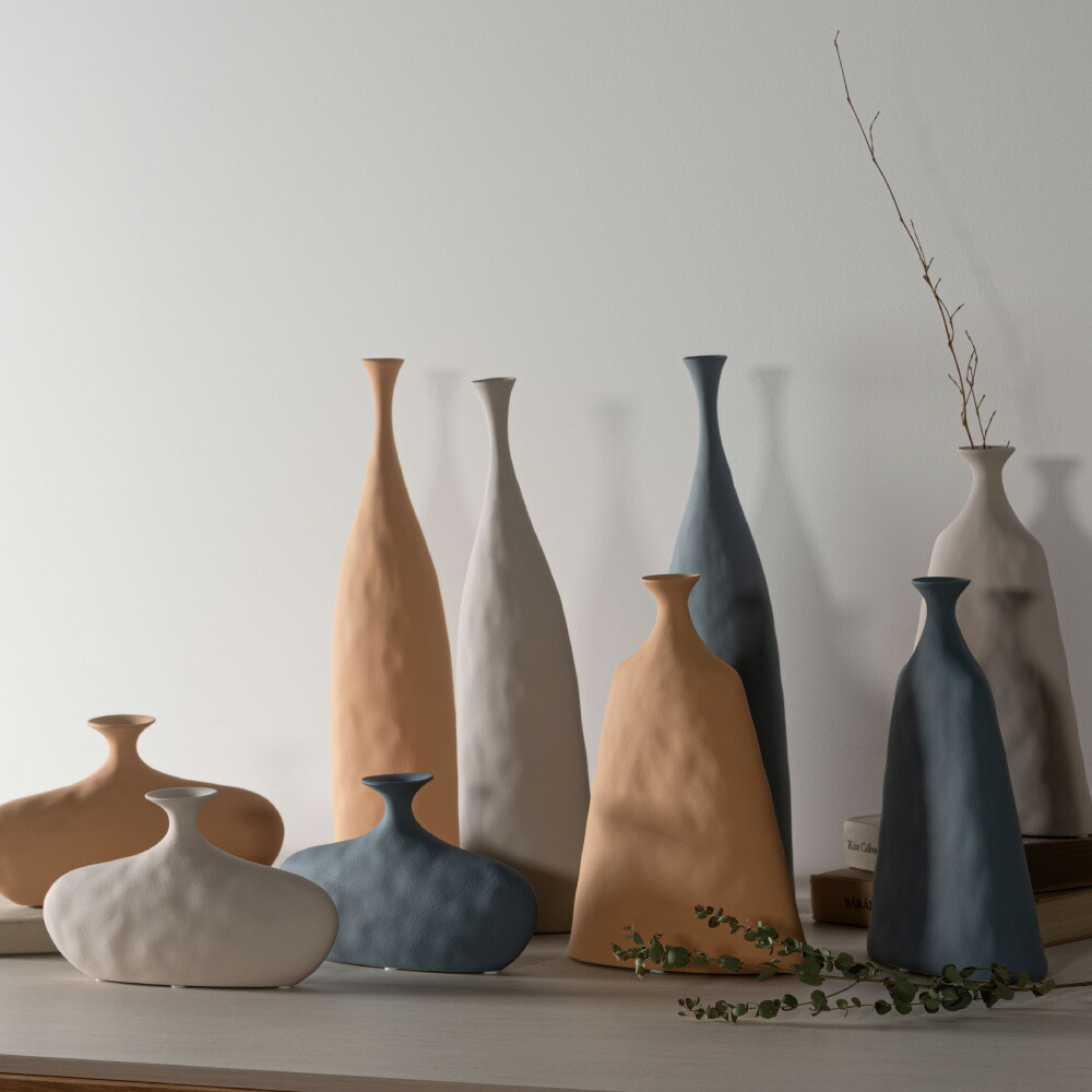 ハンドメイド 陶器 花瓶 茶色と灰色のグラデーション