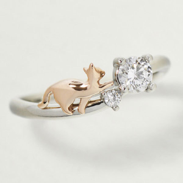 楽天市場】婚約指輪 猫 ダイヤモンド プラチナ950 ピンクゴールド 『猫