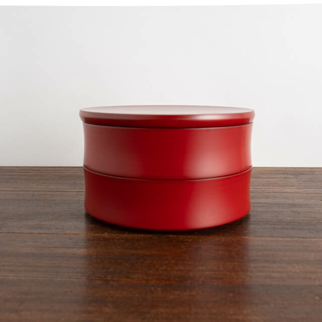 浄法寺漆器 二段丸重箱 溜塗り 岩舘正二 岩舘隆