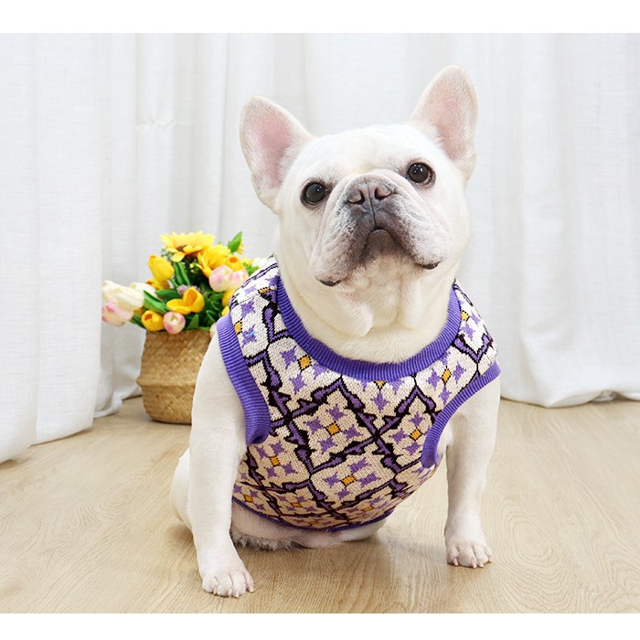 オーダーページ】犬服 黒ダブルニット×紫タータンチェックツーピース