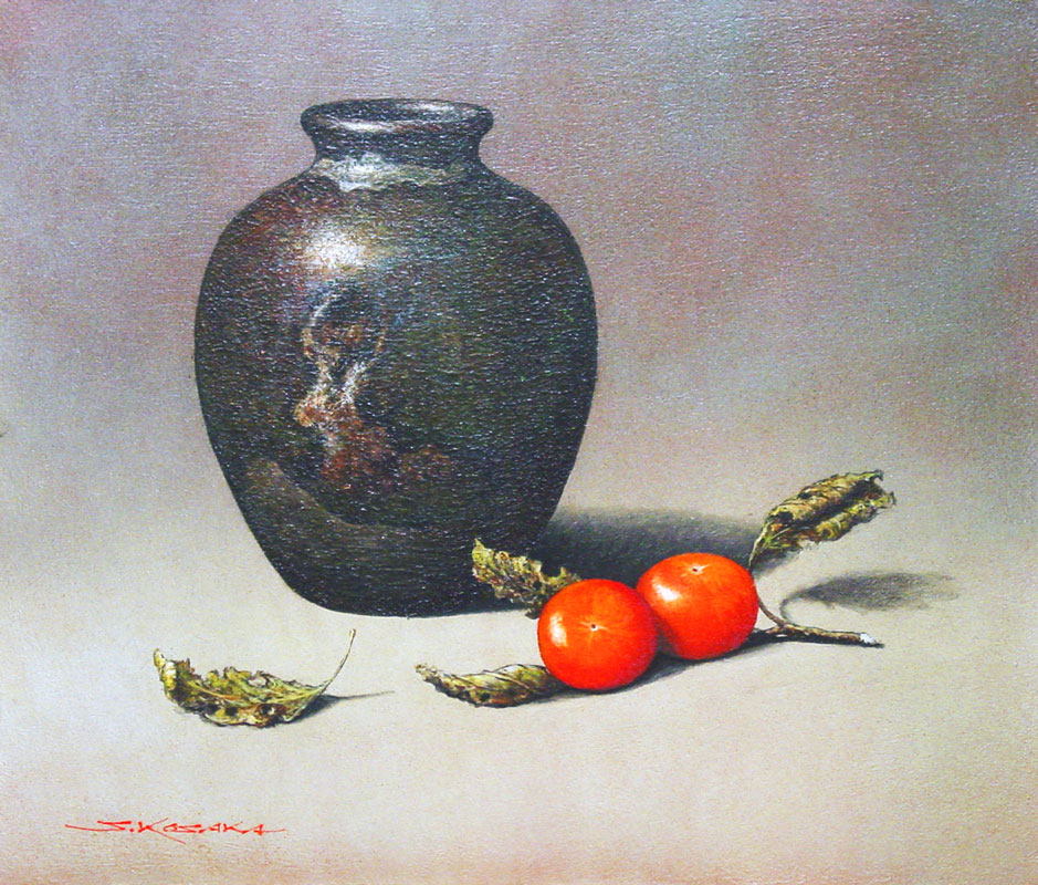 静物画 油彩画 ボトルとポット 静物画 油彩画 ボトルとポット