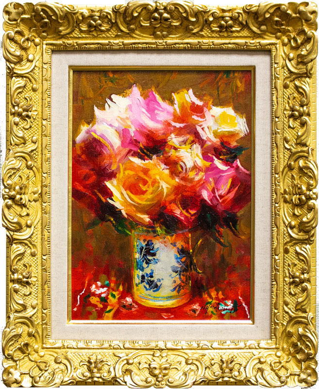 油彩画 『薔薇纏う想い』 F4 原画 一点物 アート インテリア 開運 幸運