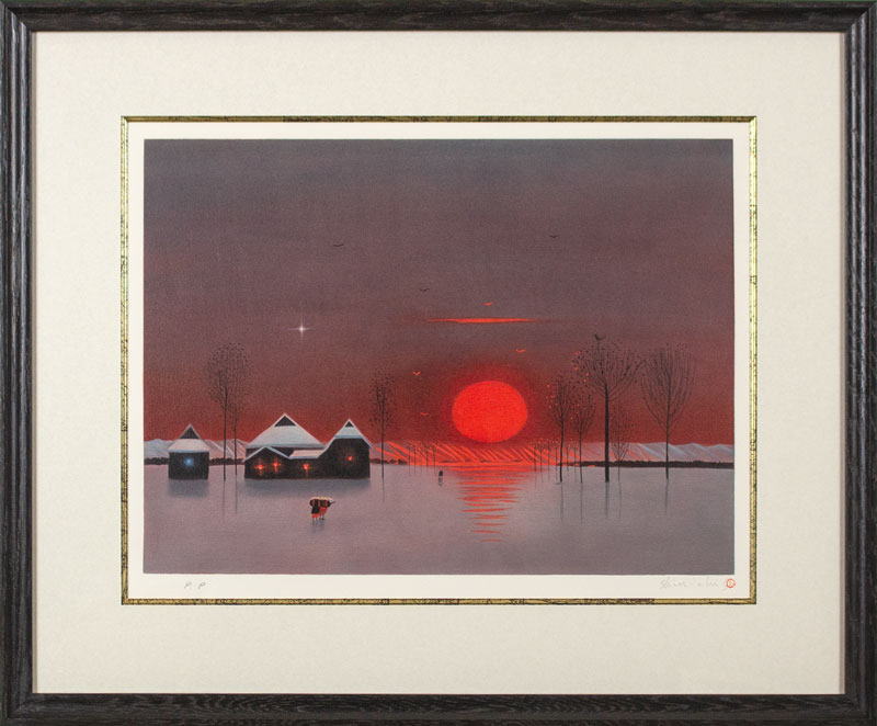 楽天市場】斎藤真一 「 紅い陽の村 」 リトグラフ 版画 : 内田画廊