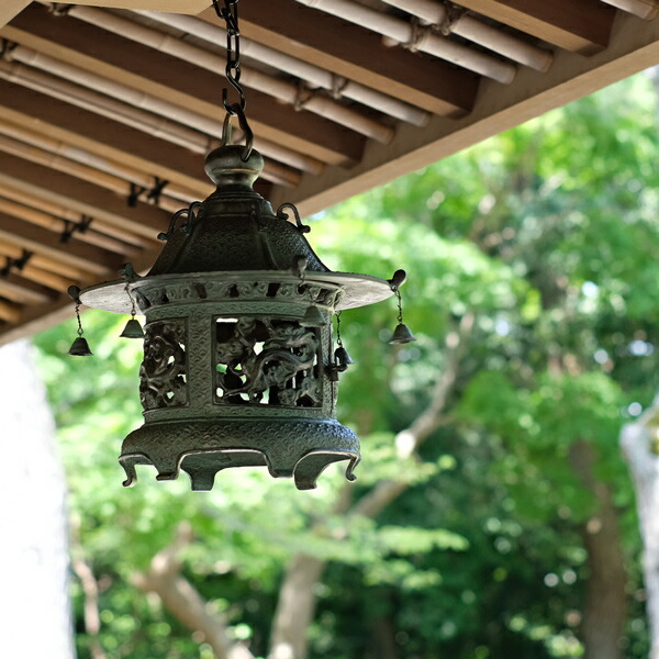 AN46 高岡銅器 名工 釣燈籠 釣灯籠 幾何文透かし 円筒型 青銅 共箱