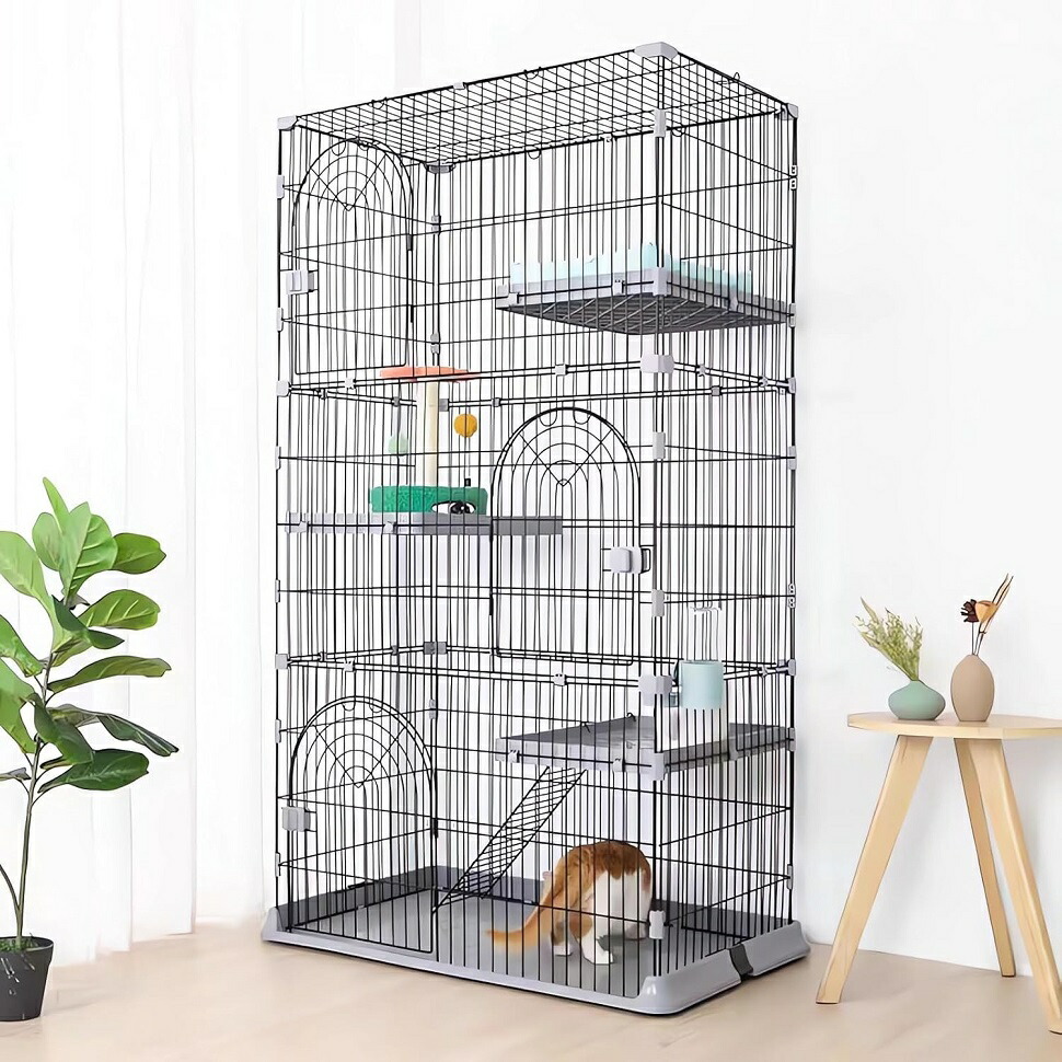 JPJieAnXin キャットケージ スリム 大型猫用 (グレー, 二段)