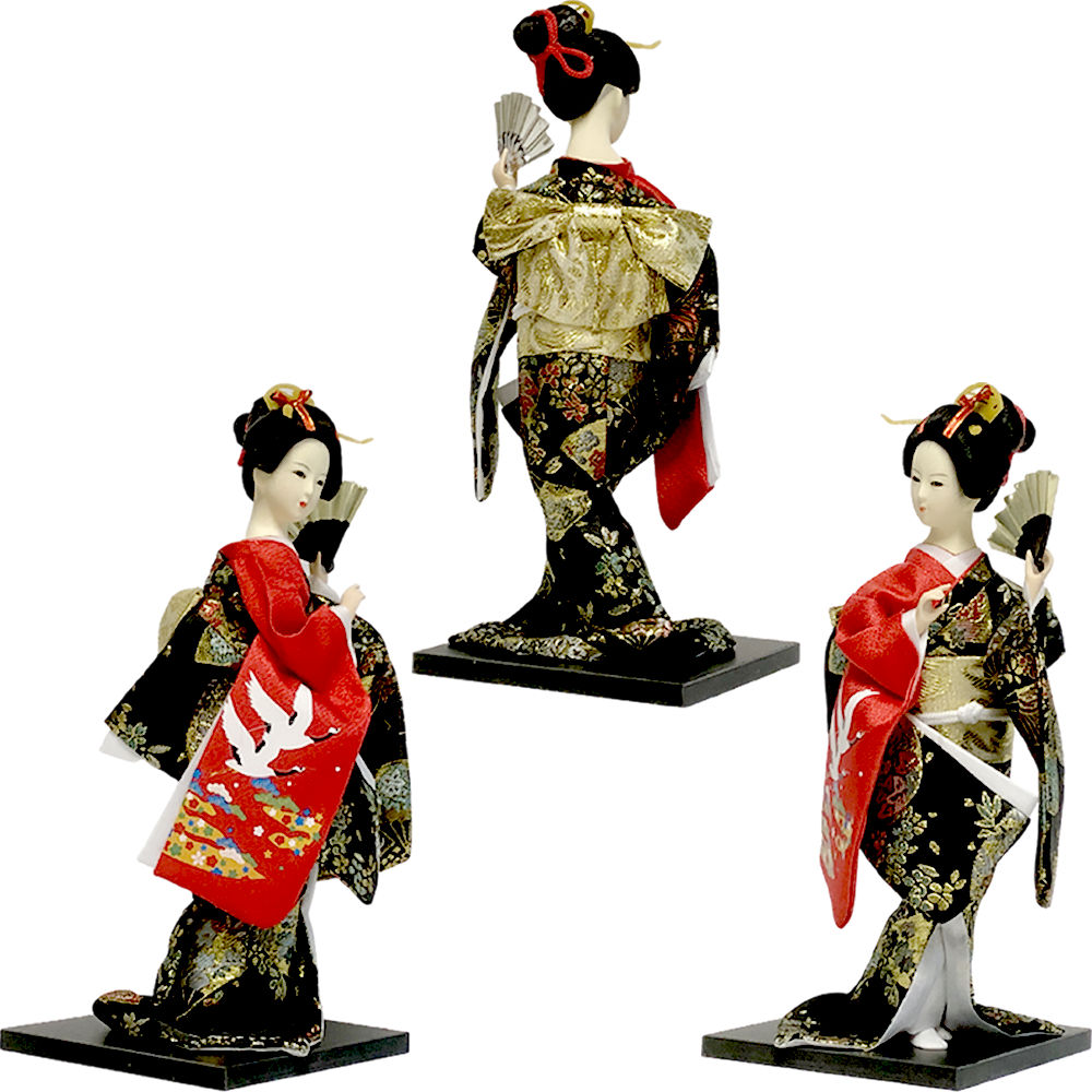 楽天市場】日本人形 鶴 扇子 着物 美人 人形（12インチ）約30cm踊り