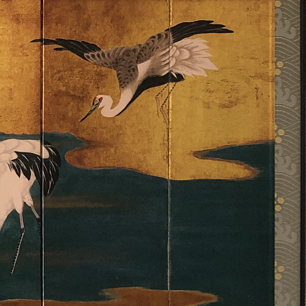 楽天市場】ミニ屏風「群鶴図」伝狩野深幽筆六曲一双屏風 和風
