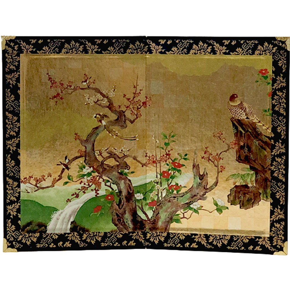 楽天市場】ミニ屏風 山鳥と紅白梅と紅白椿 日本の名画屏風大 二曲一双