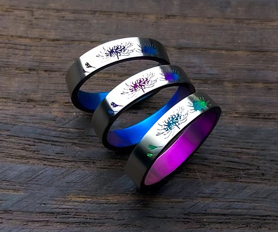 楽天市場】Hizm 彼岸花リング 4.5mm 赤紫×紫×青 純チタン製 1-30号
