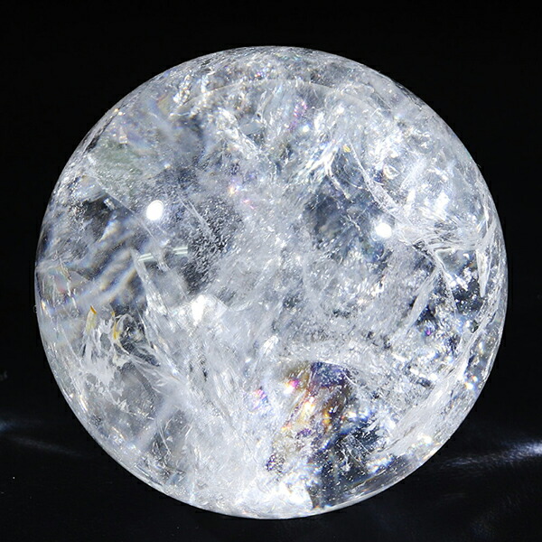 060847 虹入り天然水晶玉台座付き31.6ミリ