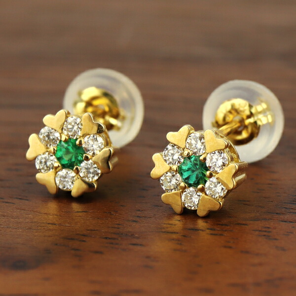 K18 新品豪華天然エメラルドダイヤモンドピアス