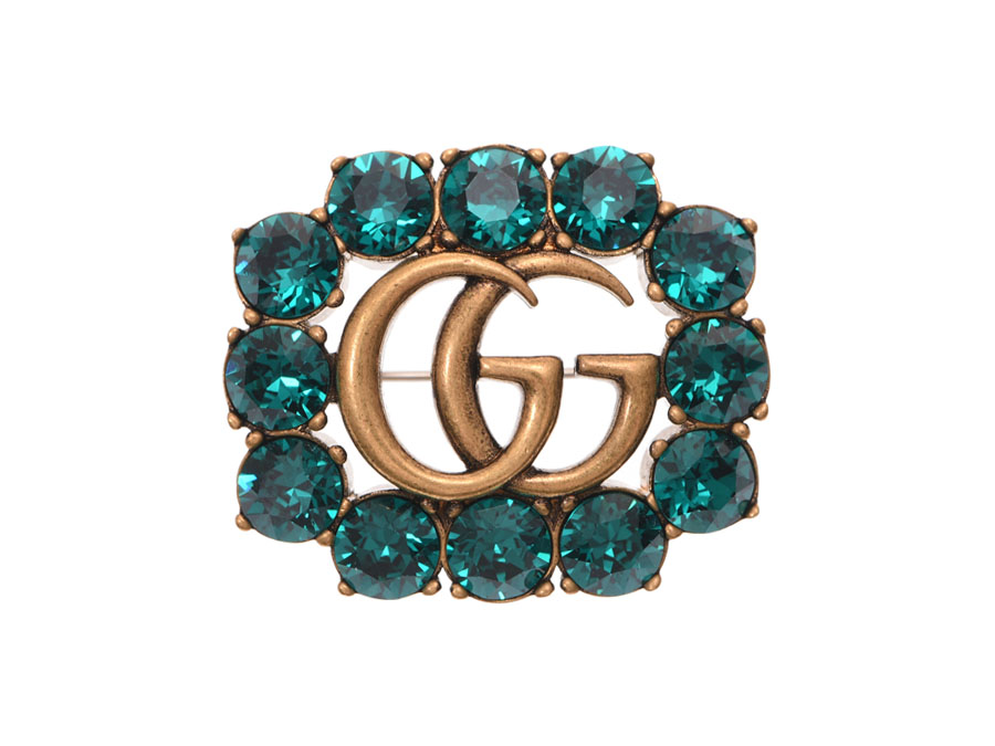 GUCCI グッチ クリスタル ダブルG ラインストーン ブローチ ビジュー