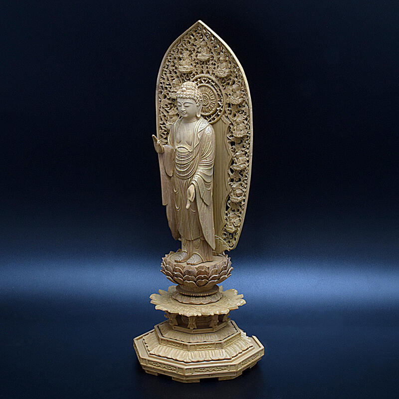 楽天市場】【仏像】木製仏像「阿弥陀如来」6寸（総39.5cm）十三仏後背