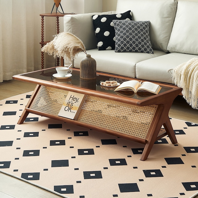 楽天市場】【選べる3カラー】ラタン ガラス テーブル 長方形 ロー