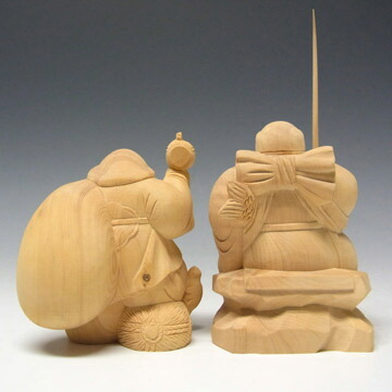 楽天市場】柘植 恵比寿大黒セット ネズミ付き 高さ10cm 木彫り 七福神