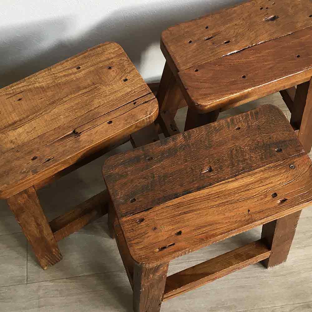 ◇ 九州民芸家具 ◇ ミズメザクラ無垢材 スツール レトロ 木製 椅子