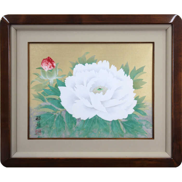 真作】掛軸 牡丹図 豪華な白牡丹の図 美麗花鳥画作品 優美な花の調べ