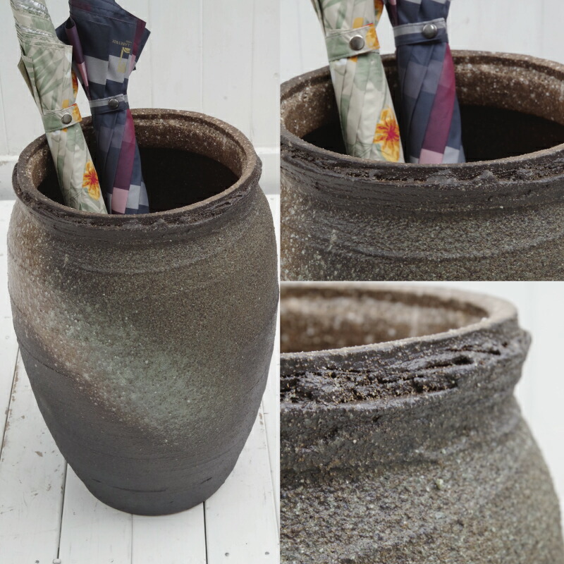 信楽焼き灰釉壷型陶器傘立て植木鉢 信楽焼き灰釉壷型陶器傘立て植木鉢