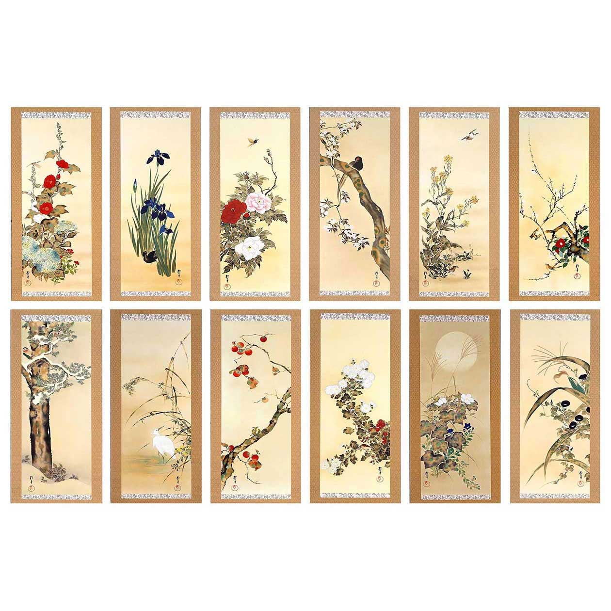 楽天市場】複製掛軸 酒井抱一 「十二か月花鳥図」 掛軸12点セット : 光