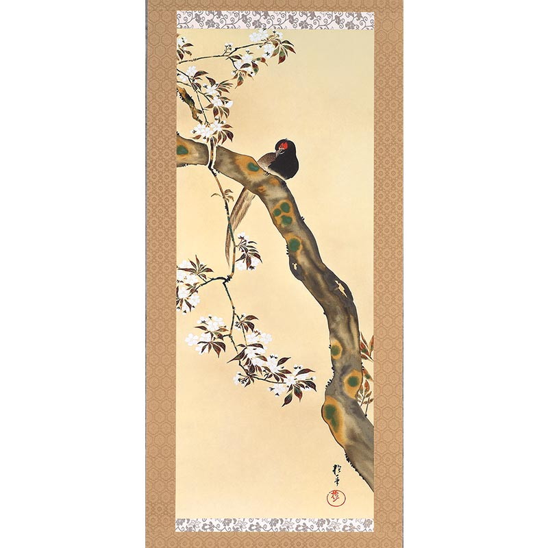 ○酒井抱一○保証○花蝶図○堆朱軸○肉筆○