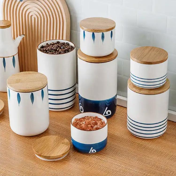 楽天市場】保存容器 密閉 陶器 木蓋付き キャニスター S M L 3個セット