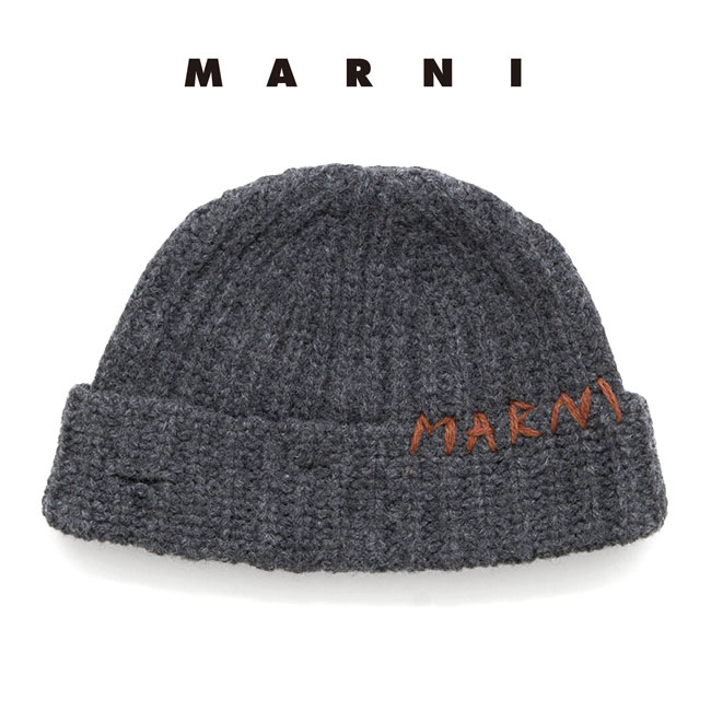 新品未使用】MARNI 刺繍ロゴ リブ ニット帽 ニットキャップ 大人もOK