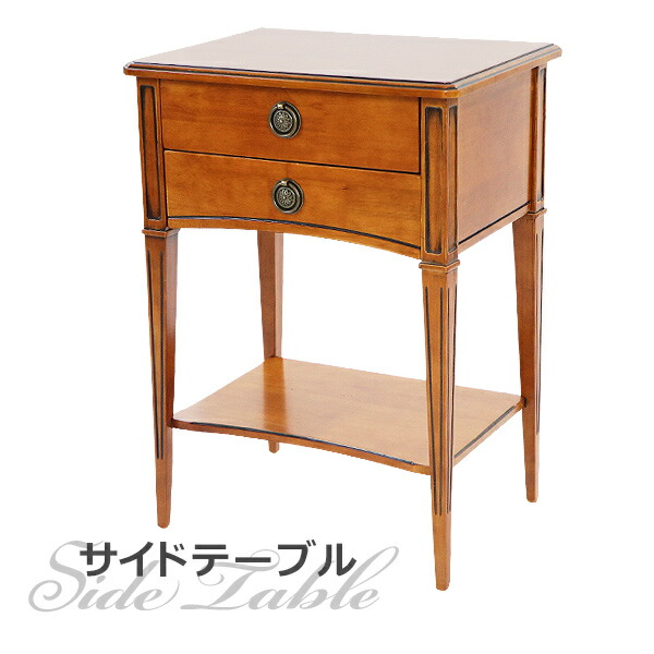 英国アンティーク ウォールナット ラウンド サイドテーブル 引き出し